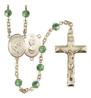 14 Karat Gold 6mm Austrian Crystal Saint Christopher/Surfing Rosary in Peridot
