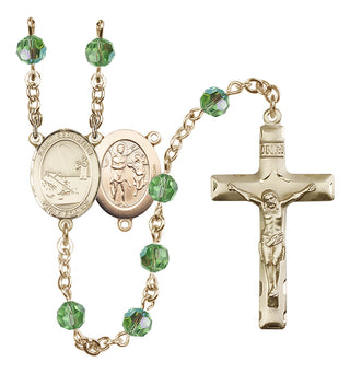 14 Karat Gold 6mm Austrian Crystal Saint Sebastian / Fishing Rosary in Peridot