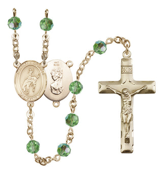 14 Karat Gold 6mm Austrian Crystal Saint Christopher / Rodeo Rosary in Peridot