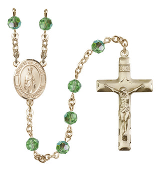 14 Karat Gold 6mm Austrian Crystal Virgen del Fatima Rosary in Peridot