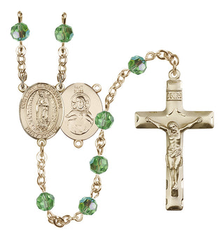 14 Karat Gold 6mm Austrian Crystal Our Lady of Guadalupe Rosary in Peridot