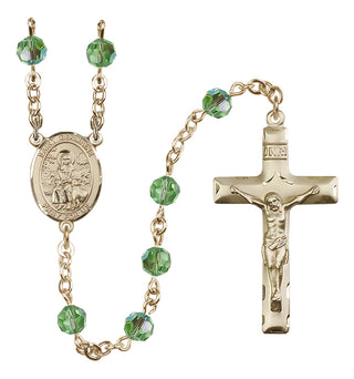 14 Karat Gold 6mm Austrian Crystal Saint Germaine Cousin Rosary in Peridot