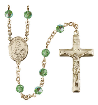 14 Karat Gold 6mm Austrian Crystal Saint Alexandra Rosary in Peridot