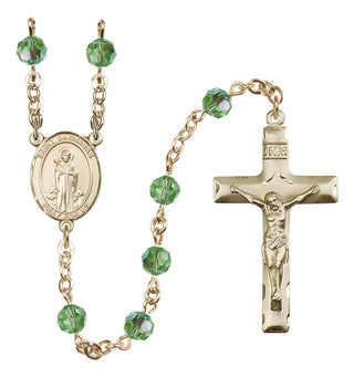 14 Karat Gold 6mm Austrian Crystal Saint Barnabas Rosary in Peridot