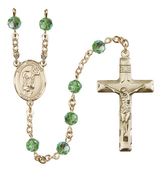 14 Karat Gold 6mm Austrian Crystal Saint Stephanie Rosary in Peridot