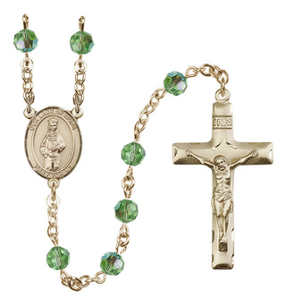 14 Karat Gold 6mm Austrian Crystal Our Lady of Hope Rosary in Peridot