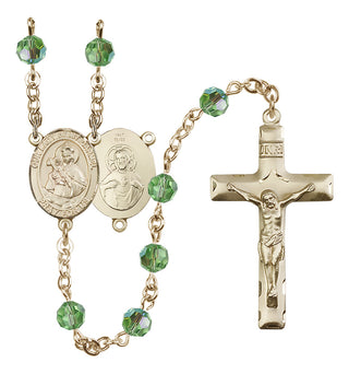 14 Karat Gold 6mm Austrian Crystal Our Lady of Mount Carmel Rosary in Peridot