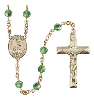 14 Karat Gold 6mm Austrian Crystal Saint Rachel Rosary in Peridot