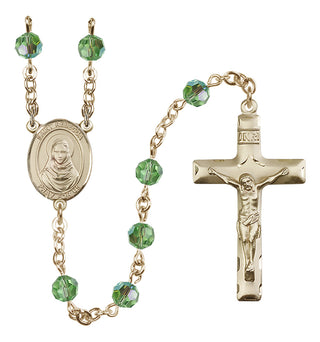 14 Karat Gold 6mm Austrian Crystal Saint Rebecca Rosary in Peridot