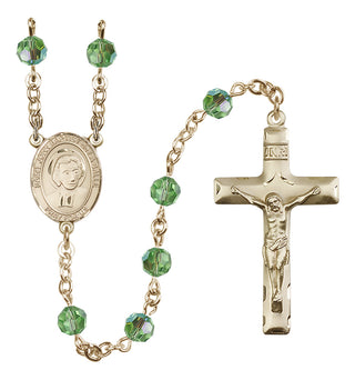14 Karat Gold 6mm Austrian Crystal Saint John Baptist de la Salle Rosary in Peridot