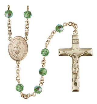 14 Karat Gold 6mm Austrian Crystal Virgen de la Merced Rosary in Peridot