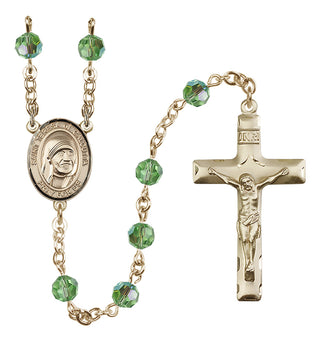 14 Karat Gold 6mm Austrian Crystal Saint Teresa of Calcutta Rosary in Peridot