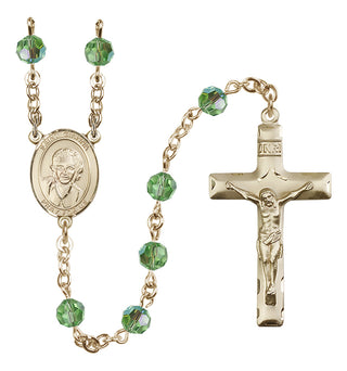 14 Karat Gold 6mm Austrian Crystal Saint Gianna Beretta Molla Rosary in Peridot