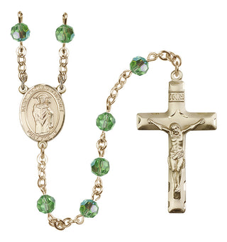 14 Karat Gold 6mm Austrian Crystal Saint Thomas A Becket Rosary in Peridot