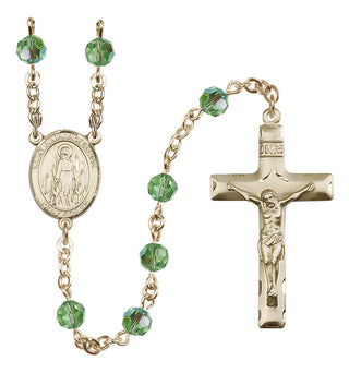14 Karat Gold 6mm Austrian Crystal Saint Juliana of Cumae Rosary in Peridot