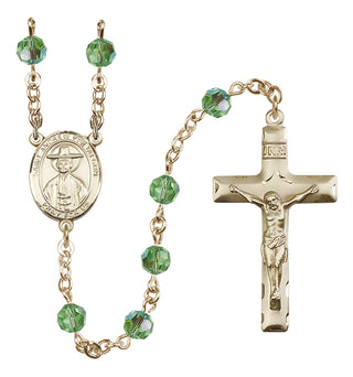 14 Karat Gold 6mm Austrian Crystal Saint Andrew Kim Taegon Rosary in Peridot