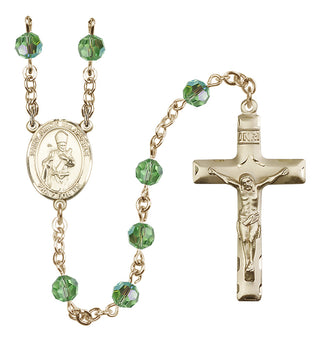 14 Karat Gold 6mm Austrian Crystal Saint Simon the Apostle Rosary in Peridot