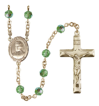 14 Karat Gold 6mm Austrian Crystal Blessed Miguel Pro Rosary in Peridot