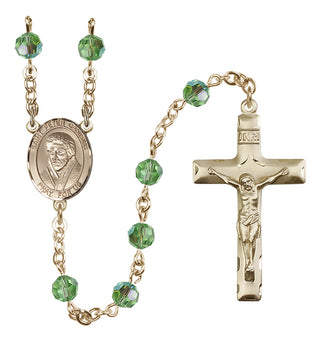 14 Karat Gold 6mm Austrian Crystal Saint Peter Canisius Rosary in Peridot