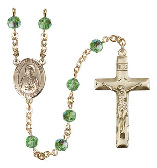 14 Karat Gold 6mm Austrian Crystal Saint Peter Chanel Rosary in Peridot