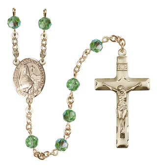 14 Karat Gold 6mm Austrian Crystal Saint Jeanne Chezard de Matel Rosary in Peridot