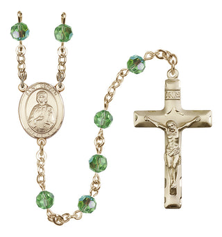 14 Karat Gold 6mm Austrian Crystal Saint Gerald Rosary in Peridot