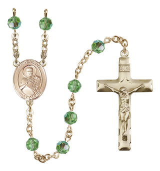14 Karat Gold 6mm Austrian Crystal Saint Viator of Bergamo Rosary in Peridot