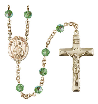 14 Karat Gold 6mm Austrian Crystal Saint Lydia Purpuraria Rosary in Peridot