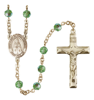 14 Karat Gold 6mm Austrian Crystal Our Lady of Rosa Mystica Rosary in Peridot