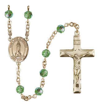 14 Karat Gold 6mm Austrian Crystal Our Lady of Kibeho Rosary in Peridot