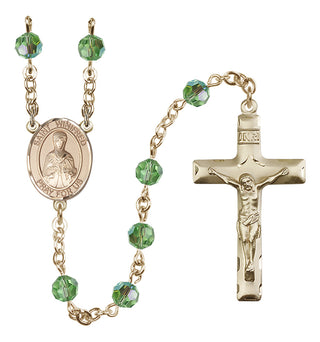 14 Karat Gold 6mm Austrian Crystal Saint Winifred of Wales Rosary in Peridot