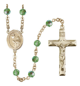 14 Karat Gold 6mm Austrian Crystal Saint Margaret Mary Alacoque Rosary in Peridot