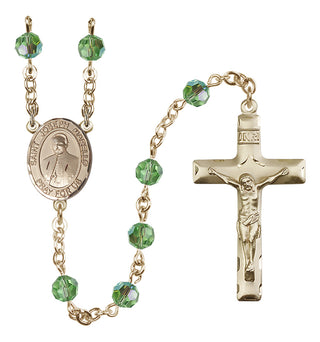 14 Karat Gold 6mm Austrian Crystal Saint Joseph Marello Rosary in Peridot
