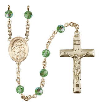 14 Karat Gold 6mm Austrian Crystal Guardian Angel w/Children Rosary in Peridot