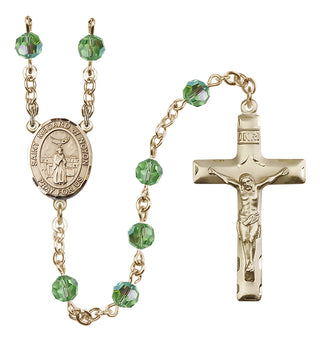 14 Karat Gold 6mm Austrian Crystal Saint Medard of Noyon Rosary in Peridot