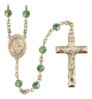 14 Karat Gold 6mm Austrian Crystal Saint Edmund of East Anglia Rosary in Peridot