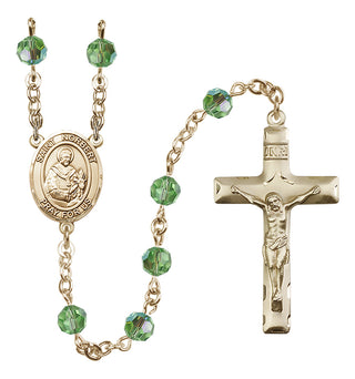 14 Karat Gold 6mm Austrian Crystal Saint Norbert of Xanten Rosary in Peridot