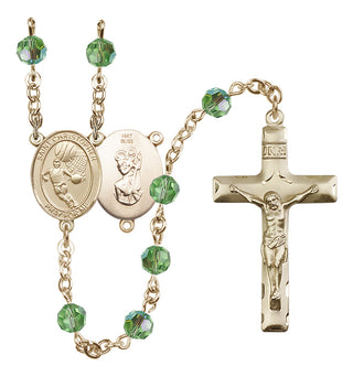 14 Karat Gold 6mm Austrian Crystal Saint Christopher/Basketball Rosary in Peridot