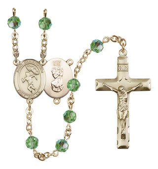 14 Karat Gold 6mm Austrian Crystal Saint Christopher/Track&Field-Women Rosary in Peridot