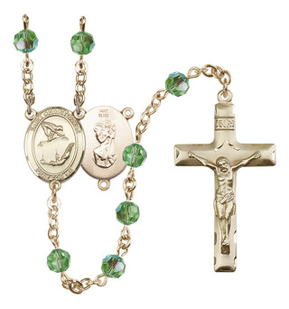 14 Karat Gold 6mm Austrian Crystal Saint Christopher/Gymnastics Rosary in Peridot
