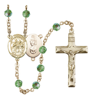14 Karat Gold 6mm Austrian Crystal Saint Christopher / Choir Rosary in Peridot
