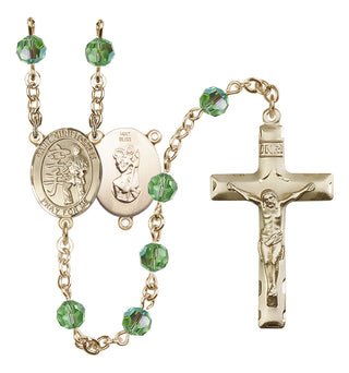 14 Karat Gold 6mm Austrian Crystal Saint Christopher / Karate Rosary in Peridot