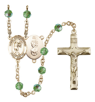 14 Karat Gold 6mm Austrian Crystal Saint Christopher/Basketball-Women Rosary in Peridot