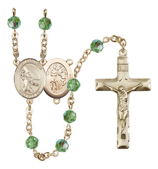 14 Karat Gold 6mm Austrian Crystal Saint Sebastian / Football Rosary in Peridot