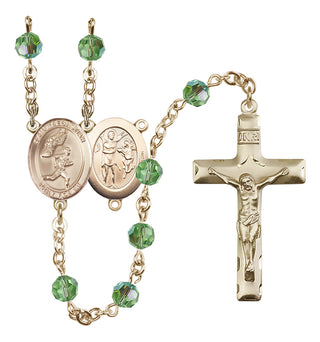 14 Karat Gold 6mm Austrian Crystal Saint Sebastian /Track&Field-Men Rosary in Peridot