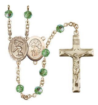 14 Karat Gold 6mm Austrian Crystal Saint Sebastian/Swimming Rosary in Peridot