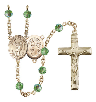 14 Karat Gold 6mm Austrian Crystal Saint Sebastian/Lacrosse Rosary in Peridot