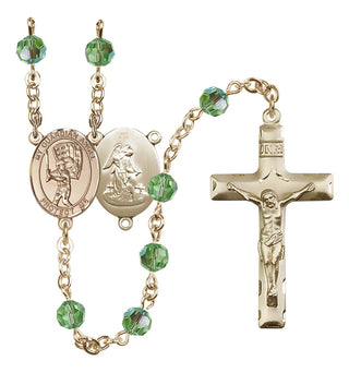 14 Karat Gold 6mm Austrian Crystal Guardian Angel/Baseball Rosary in Peridot
