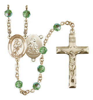 14 Karat Gold 6mm Austrian Crystal Guardian Angel/Softball Rosary in Peridot