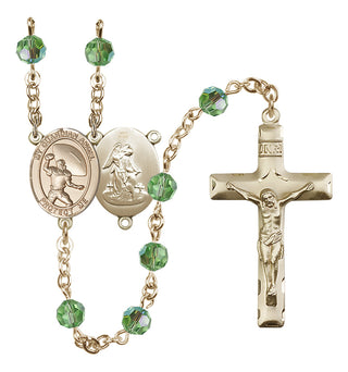 14 Karat Gold 6mm Austrian Crystal Guardian Angel/Track&Field-Women Rosary in Peridot